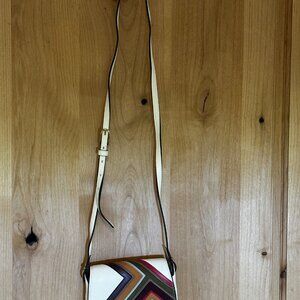 Tory Burch White Leather and Suede Mini Colorblock Saddle Crossbody Bag EUC